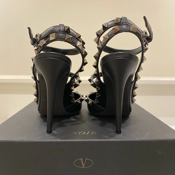 Valentino Rockstud Slingback 100 Noir Black Calfskin Ruthenium Hardware 36.5 6.5 - Picture 4 of 6
